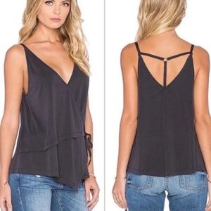 Free People Babetown Charcoal Gray Faux Wrap Cami tank top VNeck T-backCrossover